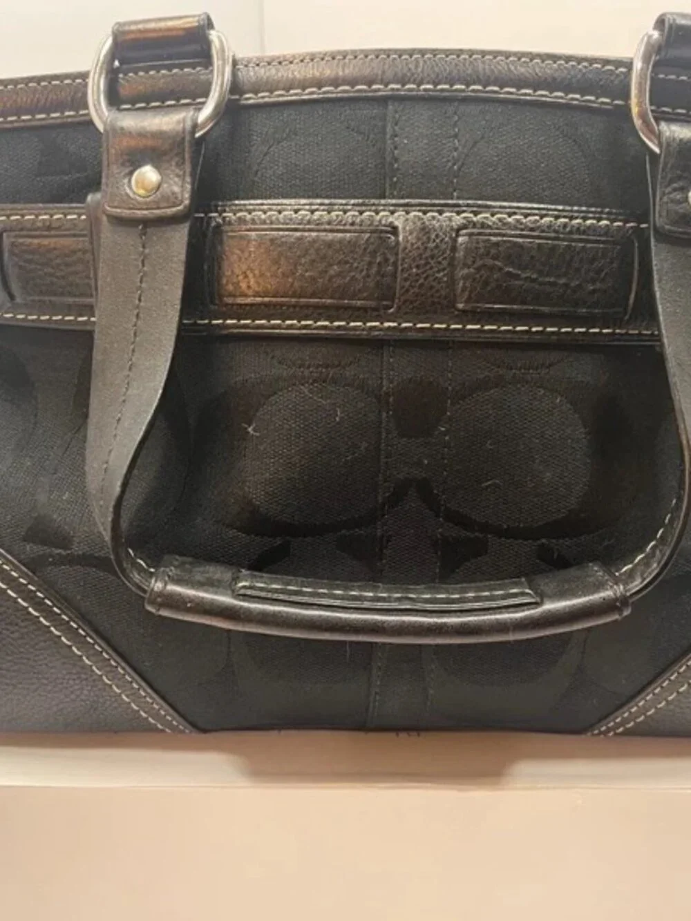 Authentic Coach Soho Signature Stripe Buckle Tote Snakeskin Accent– Style 10262